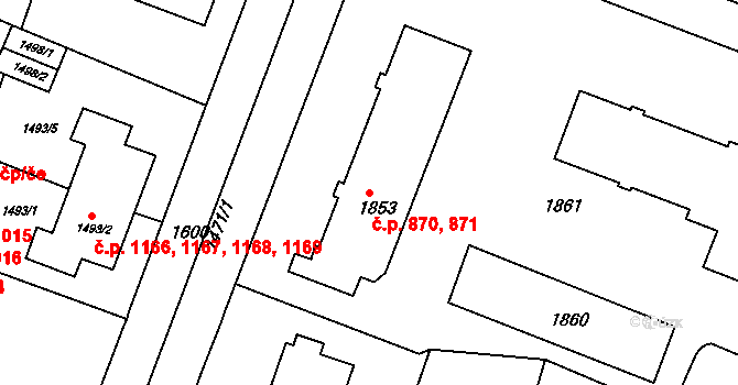 Kuřim 870,871 na parcele st. 1853 v KÚ Kuřim, Katastrální mapa