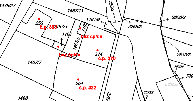 Litice 370, Plzeň na parcele st. 314 v KÚ Valcha, Katastrální mapa