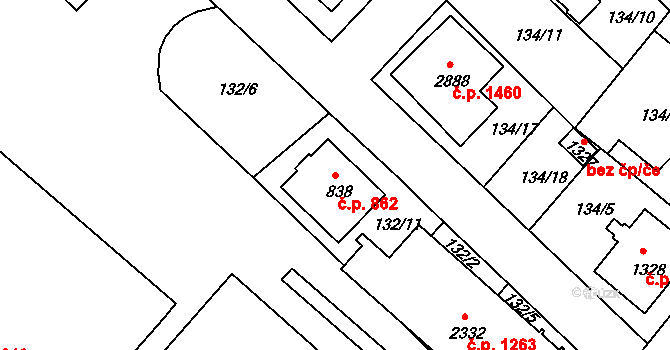 Neratovice 862 na parcele st. 838 v KÚ Neratovice, Katastrální mapa