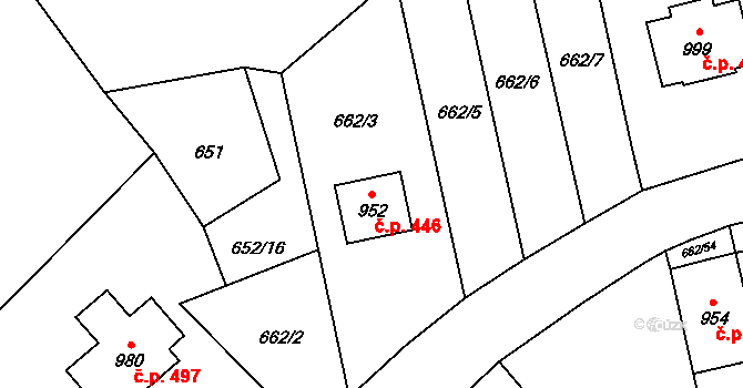 Vlachovo Březí 446 na parcele st. 952 v KÚ Vlachovo Březí, Katastrální mapa
