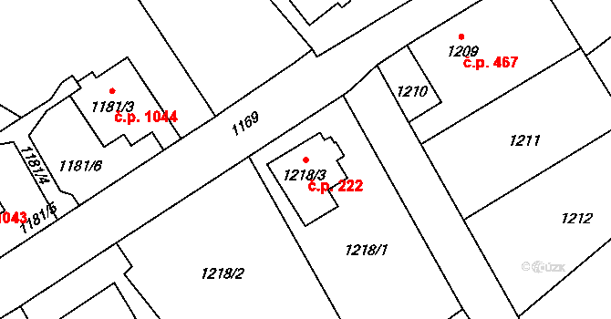 Šluknov 222 na parcele st. 1218/3 v KÚ Šluknov, Katastrální mapa