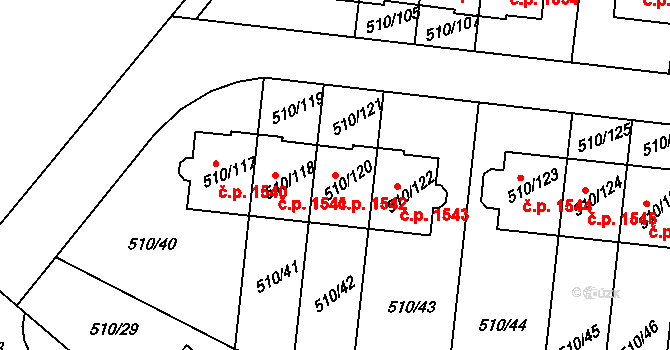 Hostivice 1542 na parcele st. 510/120 v KÚ Hostivice, Katastrální mapa