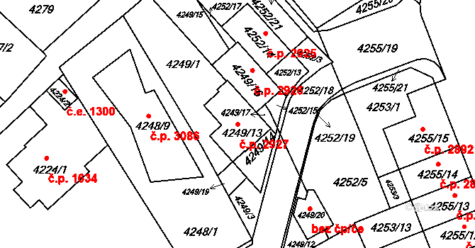 Královo Pole 2927, Brno na parcele st. 4249/13 v KÚ Královo Pole, Katastrální mapa