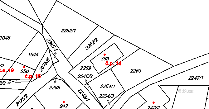 Polesí 14, Rynoltice na parcele st. 369 v KÚ Polesí u Rynoltic, Katastrální mapa