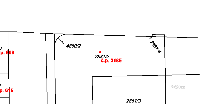 Smíchov 3185, Praha na parcele st. 2881/2 v KÚ Smíchov, Katastrální mapa