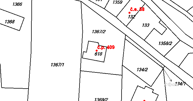 Rumburk 3-Dolní Křečany 409, Rumburk na parcele st. 618 v KÚ Dolní Křečany, Katastrální mapa