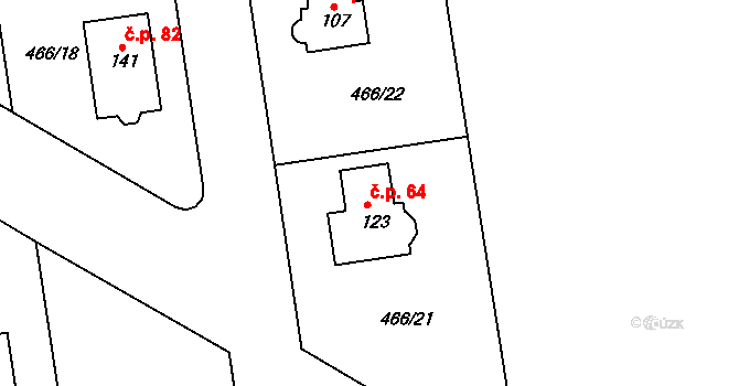 Pětihosty 64 na parcele st. 123 v KÚ Pětihosty, Katastrální mapa