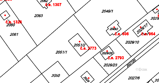 Bolevec 2773, Plzeň na parcele st. 2051/2 v KÚ Bolevec, Katastrální mapa