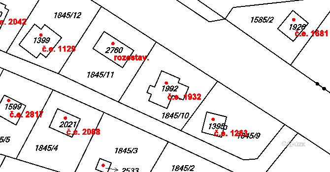 Litice 1932, Plzeň na parcele st. 1992 v KÚ Litice u Plzně, Katastrální mapa