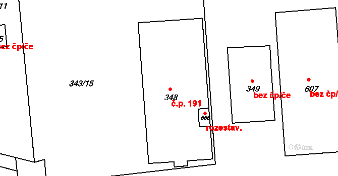 Lubno 191, Frýdlant nad Ostravicí na parcele st. 348 v KÚ Lubno, Katastrální mapa