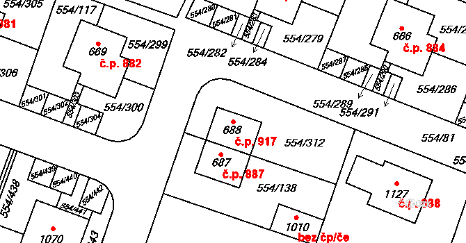 Bašť 917 na parcele st. 688 v KÚ Bašť, Katastrální mapa