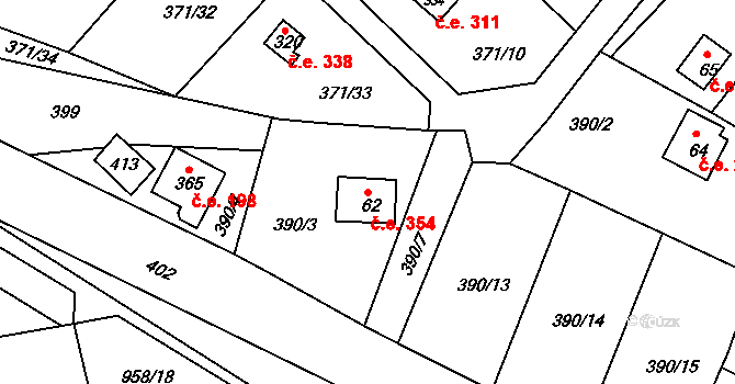 Mechová 354, Lipová na parcele st. 62 v KÚ Mechová, Katastrální mapa