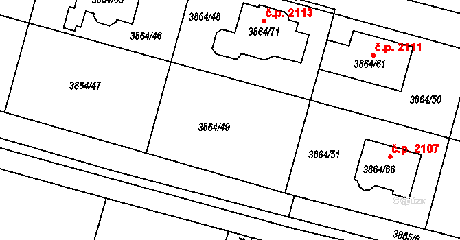 Předměstí 2108, Litoměřice na parcele st. 3864/49 v KÚ Litoměřice, Katastrální mapa