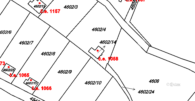 Velké Meziříčí 1058 na parcele st. 4602/14 v KÚ Velké Meziříčí, Katastrální mapa
