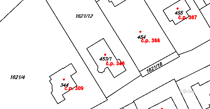 Křižanov 346 na parcele st. 453/1 v KÚ Křižanov, Katastrální mapa