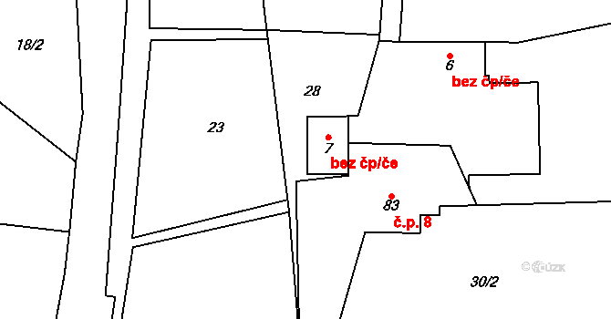 Dolní Bousov 45274304 na parcele st. 7 v KÚ Bechov, Katastrální mapa