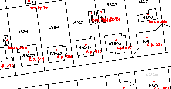 Bolatice 612 na parcele st. 819/31 v KÚ Bolatice, Katastrální mapa