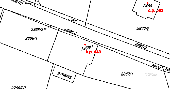 Buchlovice 449 na parcele st. 2866/1 v KÚ Buchlovice, Katastrální mapa