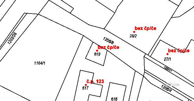 Kojčice 52182304 na parcele st. 619 v KÚ Kojčice, Katastrální mapa