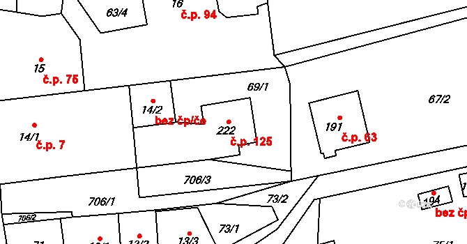 Jeníkov 126 na parcele st. 69/1 v KÚ Jeníkov u Hlinska, Katastrální mapa