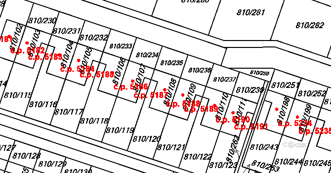 Proseč nad Nisou 5188, Jablonec nad Nisou na parcele st. 810/108 v KÚ Proseč nad Nisou, Katastrální mapa