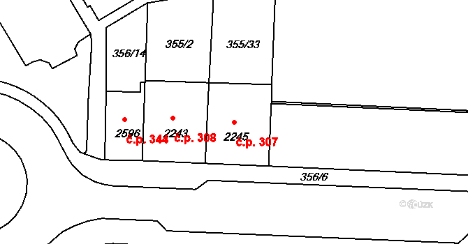 Pražské Předměstí 307, Písek na parcele st. 2245 v KÚ Písek, Katastrální mapa