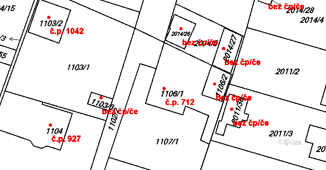Nýřany 712 na parcele st. 1106/1 v KÚ Nýřany, Katastrální mapa