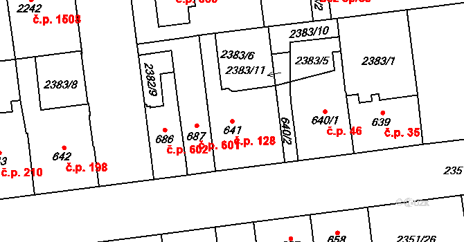 Choceň 128 na parcele st. 641 v KÚ Choceň, Katastrální mapa