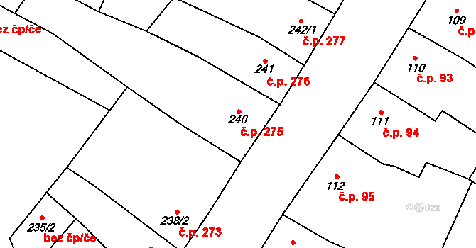 Kostelec nad Labem 275 na parcele st. 240 v KÚ Kostelec nad Labem, Katastrální mapa