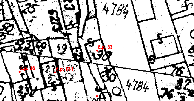 Chodská Lhota 33 na parcele st. 30 v KÚ Chodská Lhota, Katastrální mapa