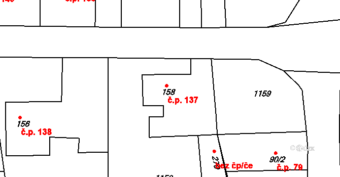 Žichovice 137 na parcele st. 158 v KÚ Žichovice, Katastrální mapa