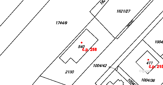 Hrádek na Vlárské dráze 258, Slavičín na parcele st. 540 v KÚ Hrádek na Vlárské dráze, Katastrální mapa