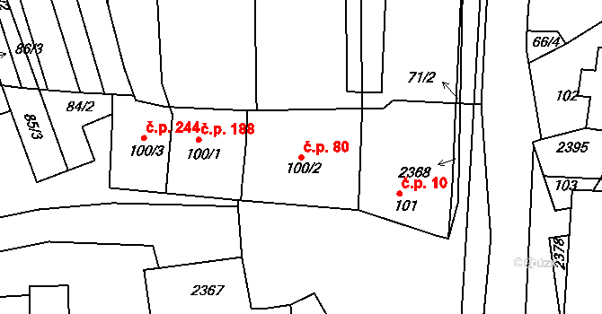 Morkůvky 80 na parcele st. 100/2 v KÚ Morkůvky, Katastrální mapa