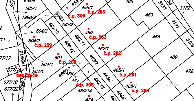 Pouzdřany 262 na parcele st. 462/1 v KÚ Pouzdřany, Katastrální mapa