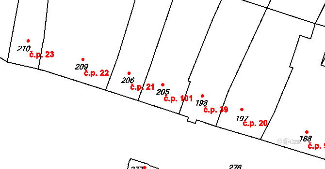 Tetětice 101, Počenice-Tetětice na parcele st. 205 v KÚ Tetětice, Katastrální mapa