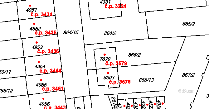 Kroměříž 3579 na parcele st. 7679 v KÚ Kroměříž, Katastrální mapa