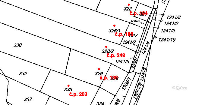Pivín 248 na parcele st. 326/2 v KÚ Pivín, Katastrální mapa