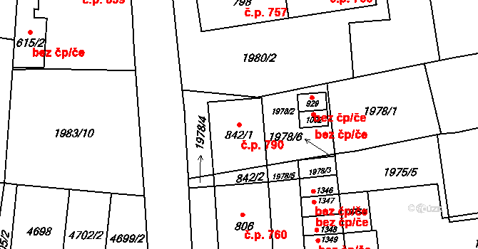 Hrušovany nad Jevišovkou 790 na parcele st. 842/1 v KÚ Hrušovany nad Jevišovkou, Katastrální mapa
