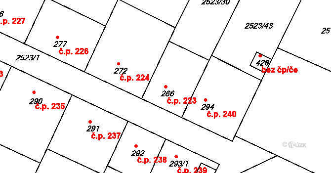 Višňové 223 na parcele st. 266 v KÚ Višňové, Katastrální mapa