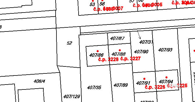 Znojmo 3228 na parcele st. 407/86 v KÚ Znojmo-Louka, Katastrální mapa