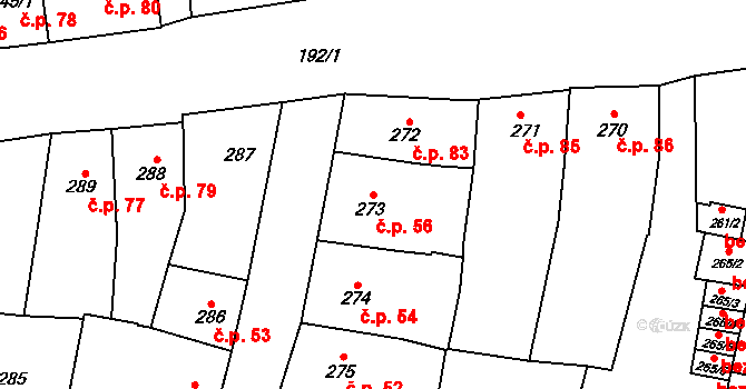 Moravský Krumlov 56 na parcele st. 273 v KÚ Moravský Krumlov, Katastrální mapa