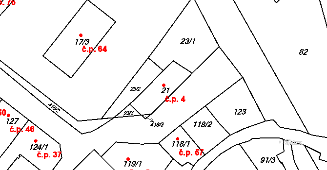 Přerov IX-Lýsky 4, Přerov na parcele st. 21 v KÚ Lýsky, Katastrální mapa
