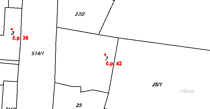 Chvalovice 42, Kovanice na parcele st. 7 v KÚ Chvalovice u Nymburka, Katastrální mapa
