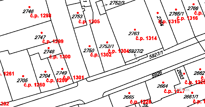 Jihlava 1304 na parcele st. 2752/1 v KÚ Jihlava, Katastrální mapa