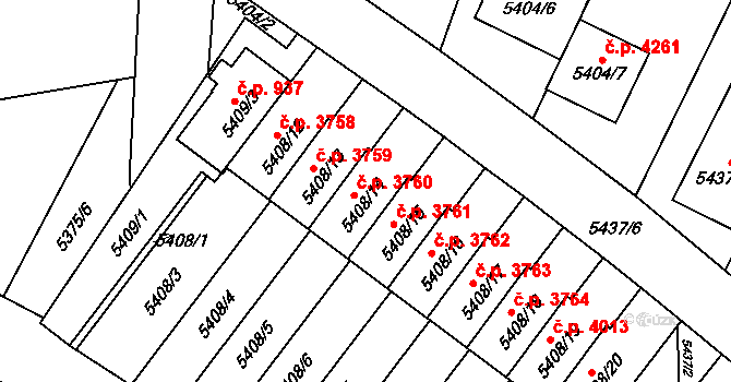 Jihlava 3760 na parcele st. 5408/14 v KÚ Jihlava, Katastrální mapa
