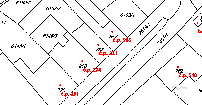 Telč-Podolí 221, Telč na parcele st. 788 v KÚ Telč, Katastrální mapa