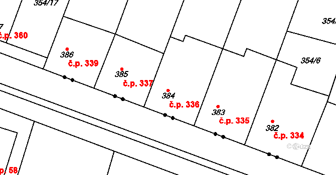 Rožďalovice 336 na parcele st. 384 v KÚ Rožďalovice, Katastrální mapa