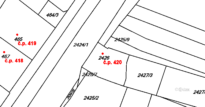 Veverská Bítýška 420 na parcele st. 2426 v KÚ Veverská Bítýška, Katastrální mapa