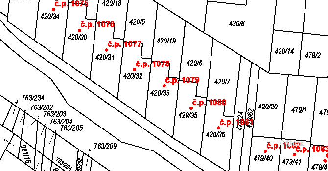 Ratíškovice 1079 na parcele st. 420/33 v KÚ Ratíškovice, Katastrální mapa