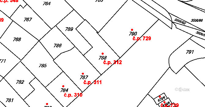 Vyškov-Předměstí 312, Vyškov na parcele st. 788 v KÚ Vyškov, Katastrální mapa